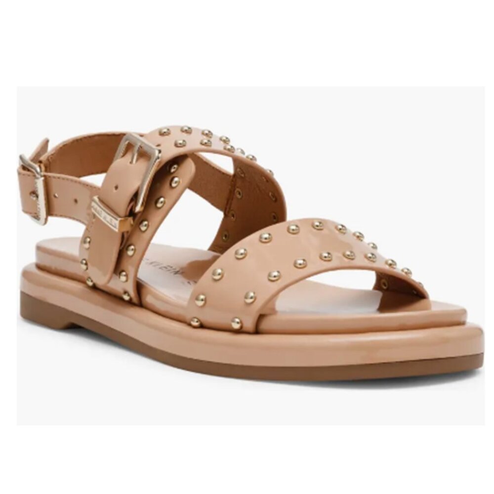 ANNE KLEIN NIB Women's Size 9 "Elzey" Studded Sandal Beige Patent